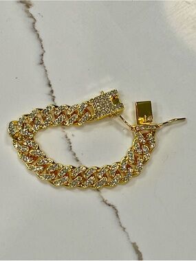 Golden and Silver Pavé Cuban Link Bracelet - Women Jewelry